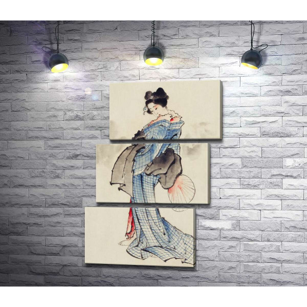 Японская гейша в голубом кимоно