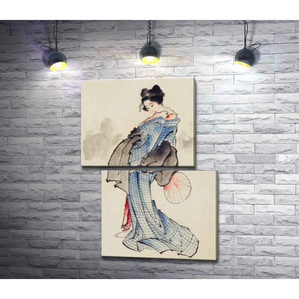 Японська гейша в блакитному кімоно