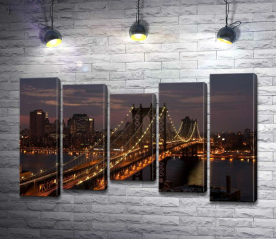 Модульна картина "Вогні Бруклінського мосту (The Brooklyn Bridge) освічують нічну дорогу"