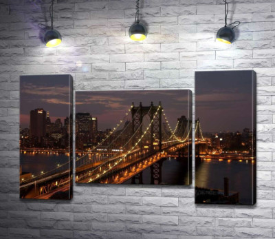 Модульна картина "Вогні Бруклінського мосту (The Brooklyn Bridge) освічують нічну дорогу"