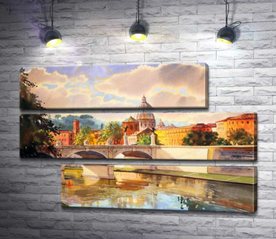 Модульна картина "Білосніжний міст Святого Ангела (St. Angelo Bridge) над річкою Тибр"