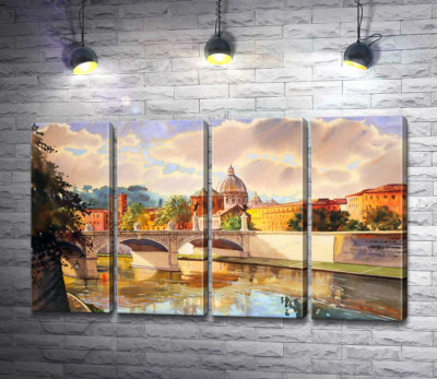 Модульна картина "Білосніжний міст Святого Ангела (St. Angelo Bridge) над річкою Тибр"