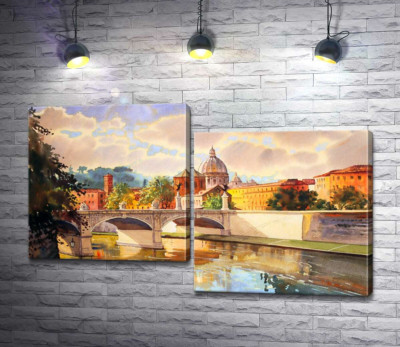 Модульна картина "Білосніжний міст Святого Ангела (St. Angelo Bridge) над річкою Тибр"