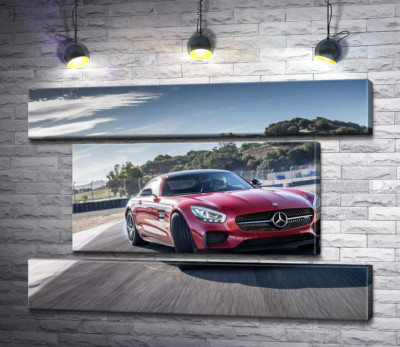 Модульна картина "Червоний автомобіль Мерседес (Mercedes) підкорює гоночну трасу"