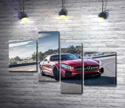Модульна картина "Червоний автомобіль Мерседес (Mercedes) підкорює гоночну трасу"