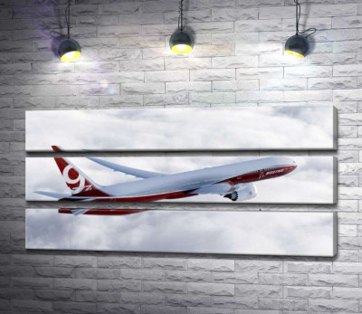 Модульная картина "Самолет Боинг (Boeing) уверенно разрезает облачное пространство"