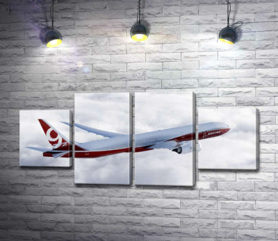 Модульная картина "Самолет Боинг (Boeing) уверенно разрезает облачное пространство"
