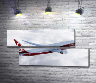 Модульная картина "Самолет Боинг (Boeing) уверенно разрезает облачное пространство"