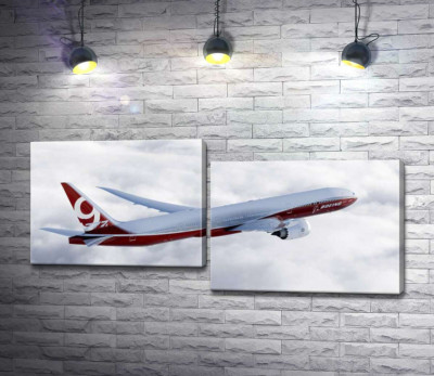 Модульная картина "Самолет Боинг (Boeing) уверенно разрезает облачное пространство"