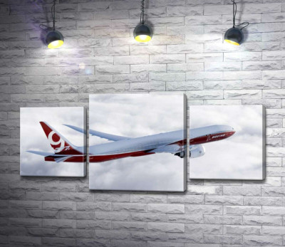 Модульная картина "Самолет Боинг (Boeing) уверенно разрезает облачное пространство"