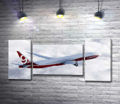 Модульная картина "Самолет Боинг (Boeing) уверенно разрезает облачное пространство"