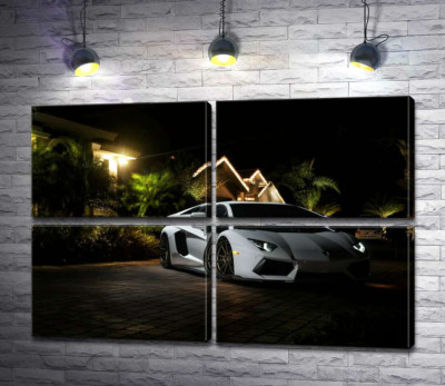 Модульна картина "Розкіш автомобіля Ламборгіні (Lamborghini) посеред тропічної вілли"