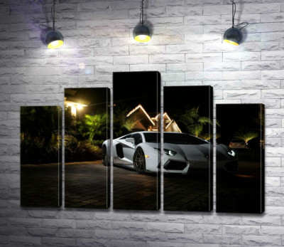 Модульна картина "Розкіш автомобіля Ламборгіні (Lamborghini) посеред тропічної вілли"