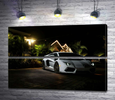 Модульна картина "Розкіш автомобіля Ламборгіні (Lamborghini) посеред тропічної вілли"