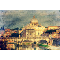 Вид на грандиозный собор Святого Петра (St. Peter's Cathedral) с изящного моста Святого Ангела (St. Angelo Bridge)