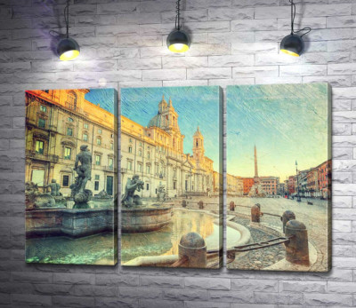 Схід сонця біля фонтану Мавра на римській площі Навона (Piazza Navona)