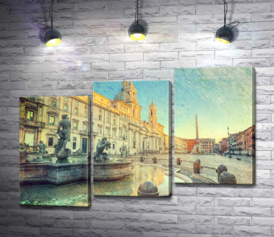 Восход солнца у фонтана Мавра на римской площади Навона (Piazza Navona)