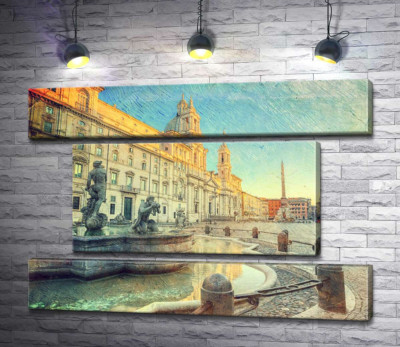 Модульная картина "Восход солнца у фонтана Мавра на римской площади Навона (Piazza Navona)"