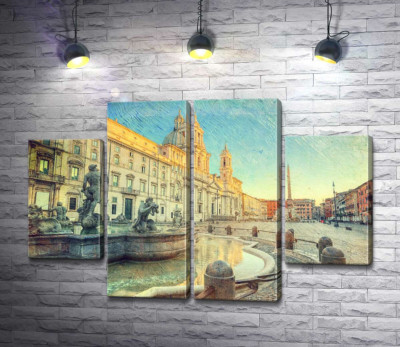 Схід сонця біля фонтану Мавра на римській площі Навона (Piazza Navona)