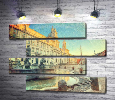Схід сонця біля фонтану Мавра на римській площі Навона (Piazza Navona)