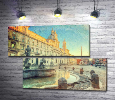 Восход солнца у фонтана Мавра на римской площади Навона (Piazza Navona)
