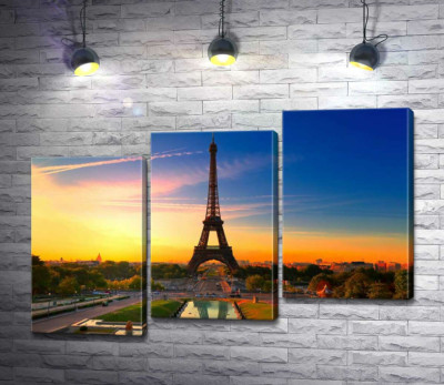 Модульна картина "Ранок піднімає проміння на Ейфелеву вежу (Eiffel Tower)"