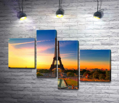 Модульна картина "Ранок піднімає проміння на Ейфелеву вежу (Eiffel Tower)"