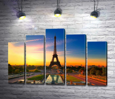 Модульна картина "Ранок піднімає проміння на Ейфелеву вежу (Eiffel Tower)"