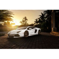 Жемчужные переливы белого автомобиля Ламборгини (Lamborghini) в лучах заходящего солнца