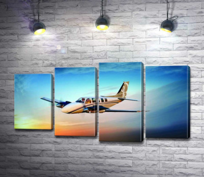 Модульная картина "Американский самолет Beechcraft Bonanza среди горящего запада"