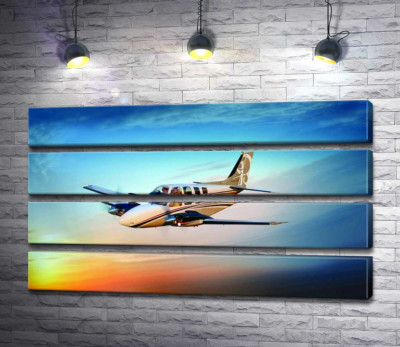 Модульная картина "Американский самолет Beechcraft Bonanza среди горящего запада"