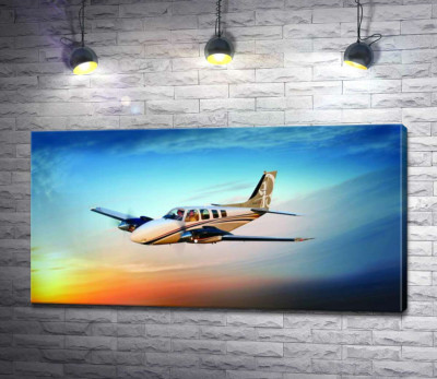 Американский самолет Beechcraft Bonanza среди горящего запада
