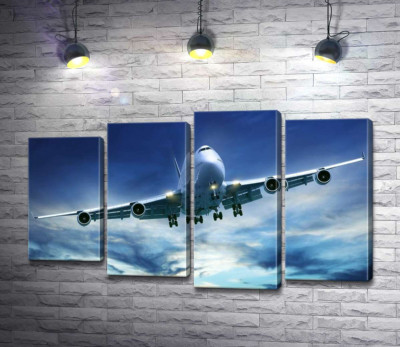 Модульная картина "На посадку: американский самолет "Jumbo Jet""