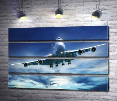 Модульная картина "На посадку: американский самолет "Jumbo Jet""