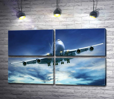 Модульная картина "На посадку: американский самолет "Jumbo Jet""