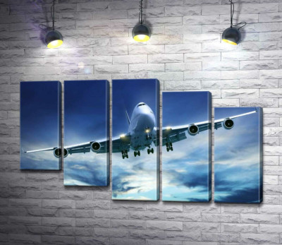 Модульная картина "На посадку: американский самолет "Jumbo Jet""