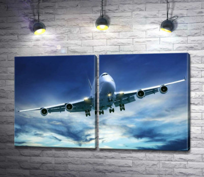 Модульна картина "На посадку: американський літак "Jumbo Jet""