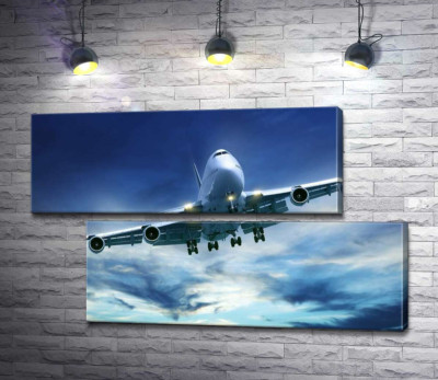 Модульная картина "На посадку: американский самолет "Jumbo Jet""