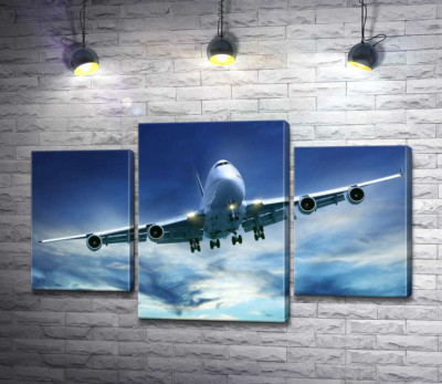 Модульна картина "На посадку: американський літак "Jumbo Jet""