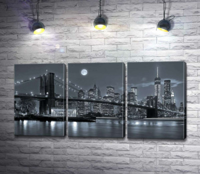 Модульна картина "Тьмяний вечір біля Бруклінського мосту (Brooklyn Bridge)"