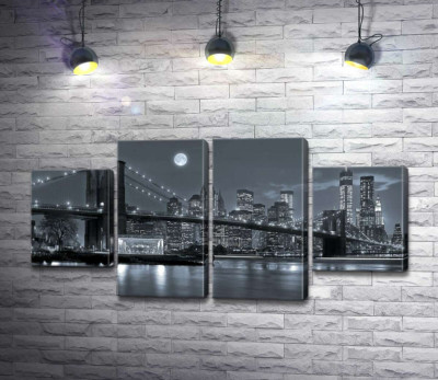 Модульна картина "Тьмяний вечір біля Бруклінського мосту (Brooklyn Bridge)"