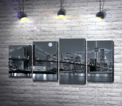 Модульна картина "Тьмяний вечір біля Бруклінського мосту (Brooklyn Bridge)"