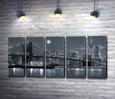 Модульна картина "Тьмяний вечір біля Бруклінського мосту (Brooklyn Bridge)"