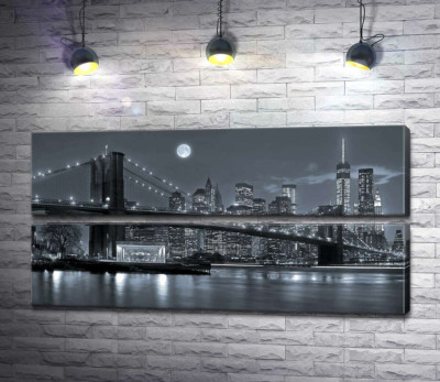 Модульна картина "Тьмяний вечір біля Бруклінського мосту (Brooklyn Bridge)"