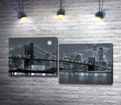 Модульная картина "Тусклый вечер у Бруклинского моста (Brooklyn Bridge)"