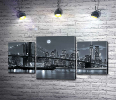 Модульна картина "Тьмяний вечір біля Бруклінського мосту (Brooklyn Bridge)"
