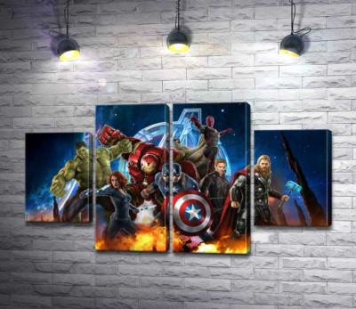 Модульная картина "Мстители: супергерои Марвел (Marvel) наготове"