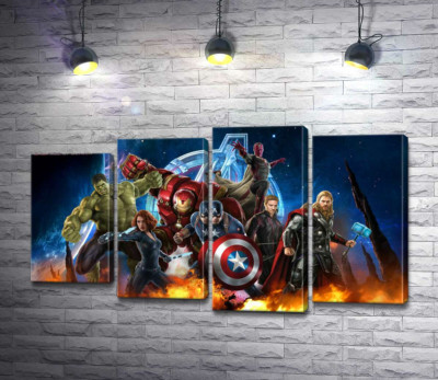 Модульная картина "Мстители: супергерои Марвел (Marvel) наготове"