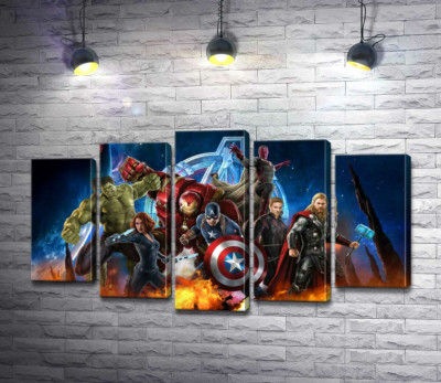 Модульна картина "Месники: супергерої Марвел (Marvel) напоготові"