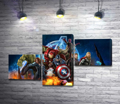Модульная картина "Мстители: супергерои Марвел (Marvel) наготове"